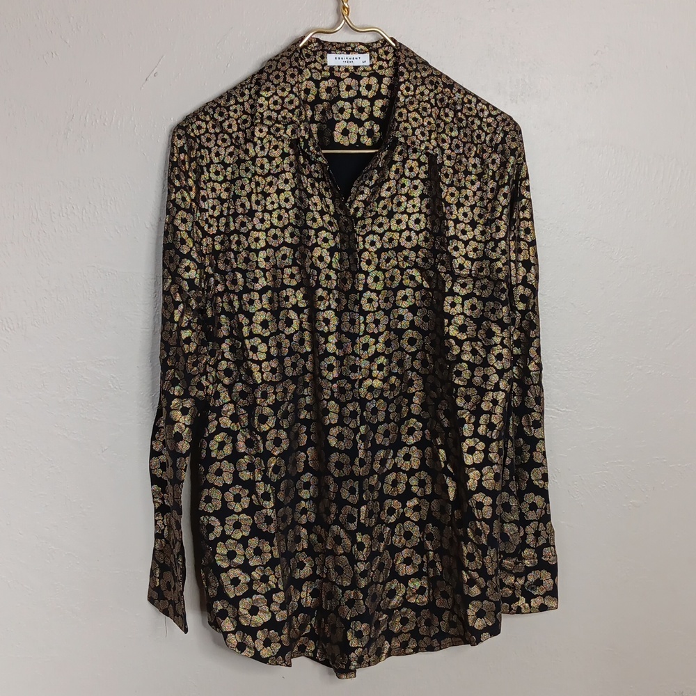 Equipment Black and Gold Silk Blouse Size Small
